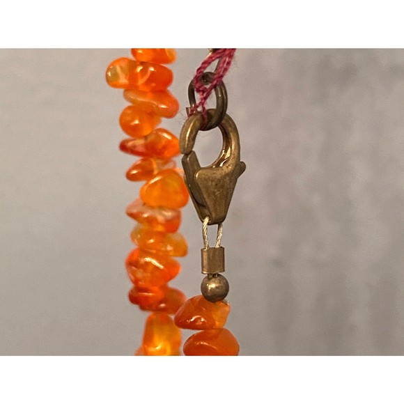 Coral Carnelian Chipstone Necklace Carved Olive Serpentine Jade Pendant Sterling - Picture 6 of 10